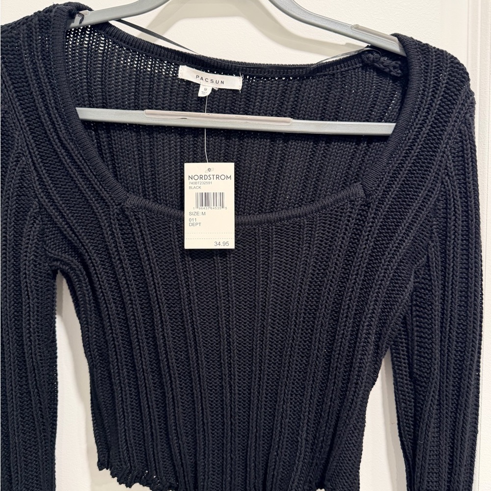 PacSun Black Ribbed Knit Crop Sweater - Picture 2 of 2